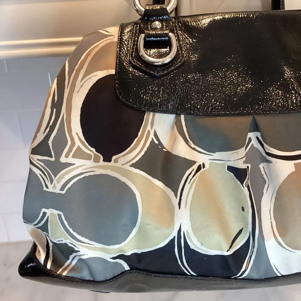 Coach Purse Handbag F17650 Multicolor Sateen Ashley Scarf Print Satchel Bag